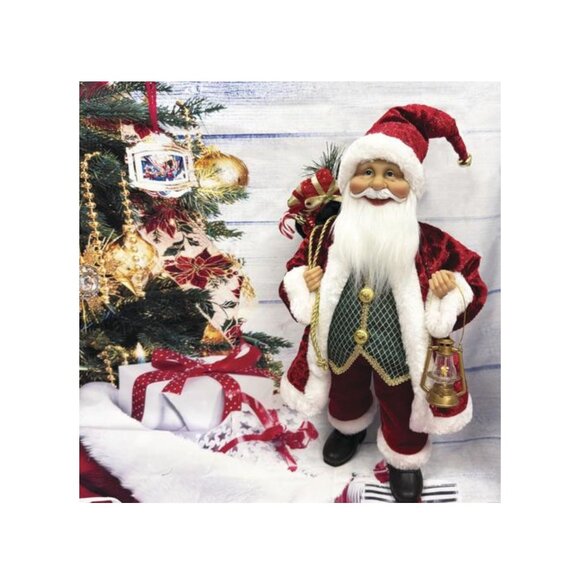 Classic Red Santa 18" Figurine w/ Lantern & Gift Sack Christmas Decor - Picture 2 of 11